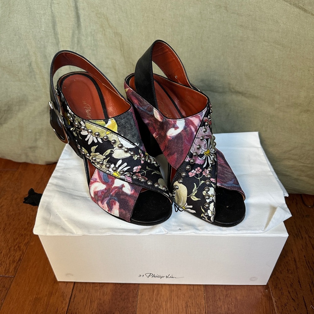 3.1 Phillip Lim Patsy Sandals | Block Heeled Floral and Studded Sandals